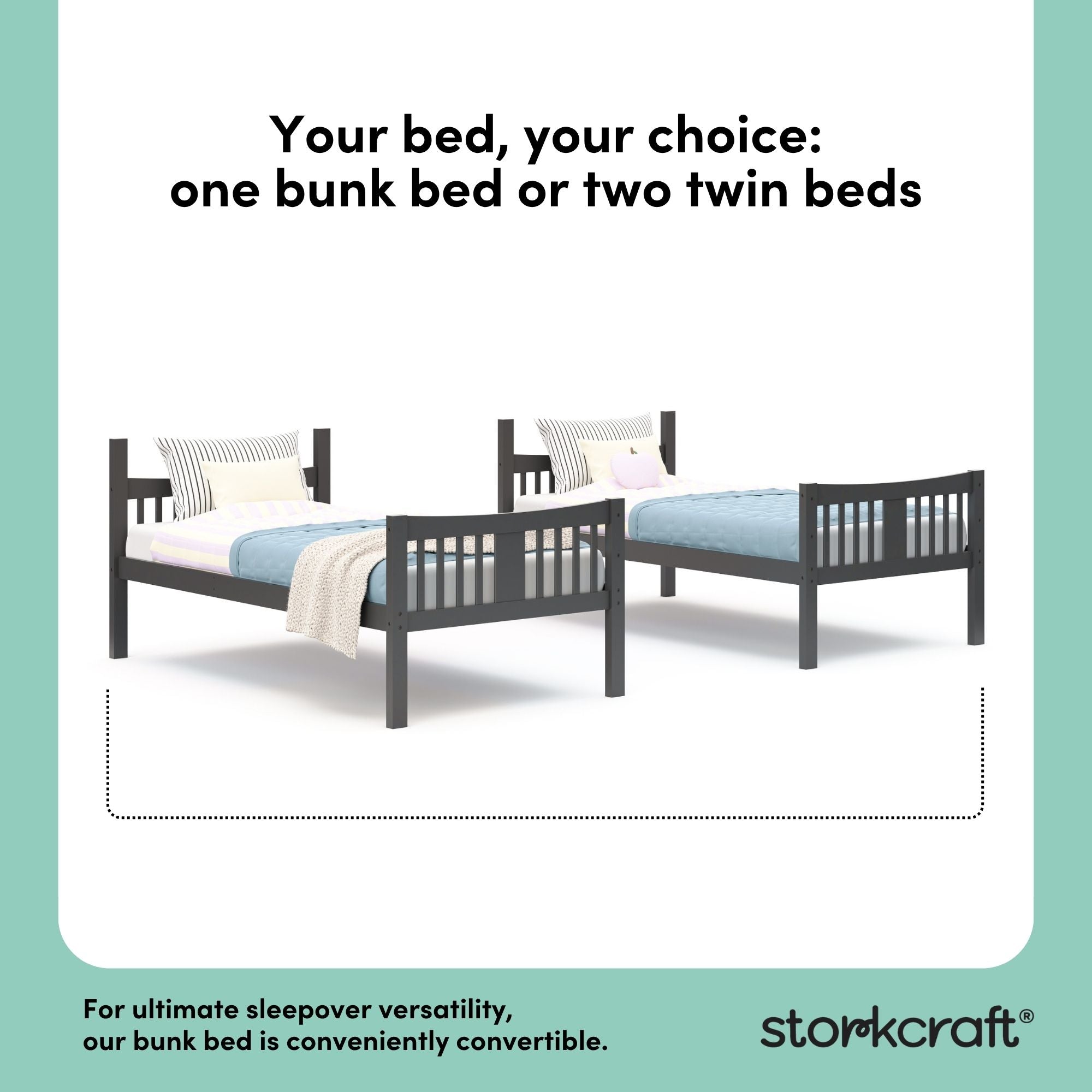 Caribou gray twin bunk bed twin bed conversion callout