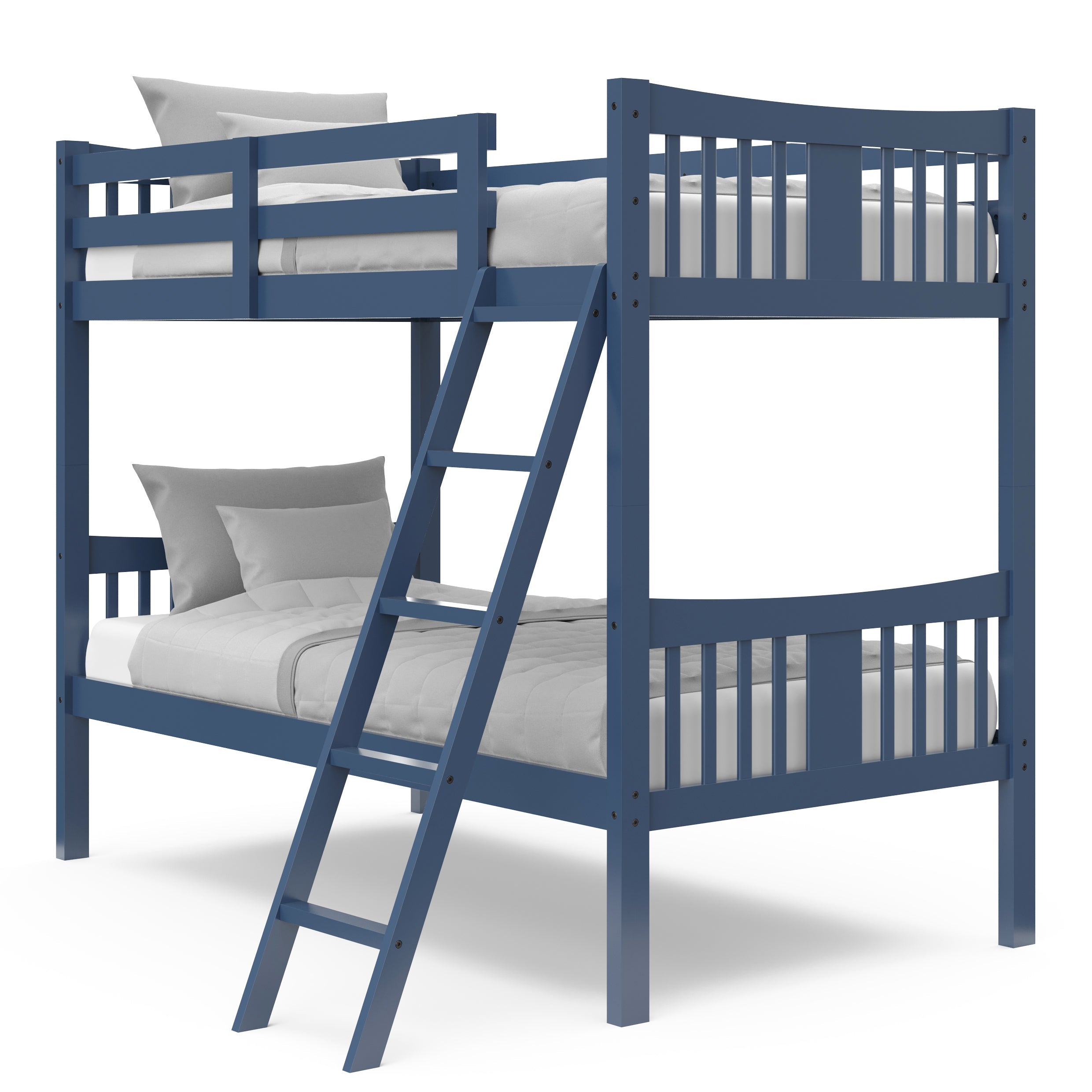 navy bunk bed with fixed ladder angled