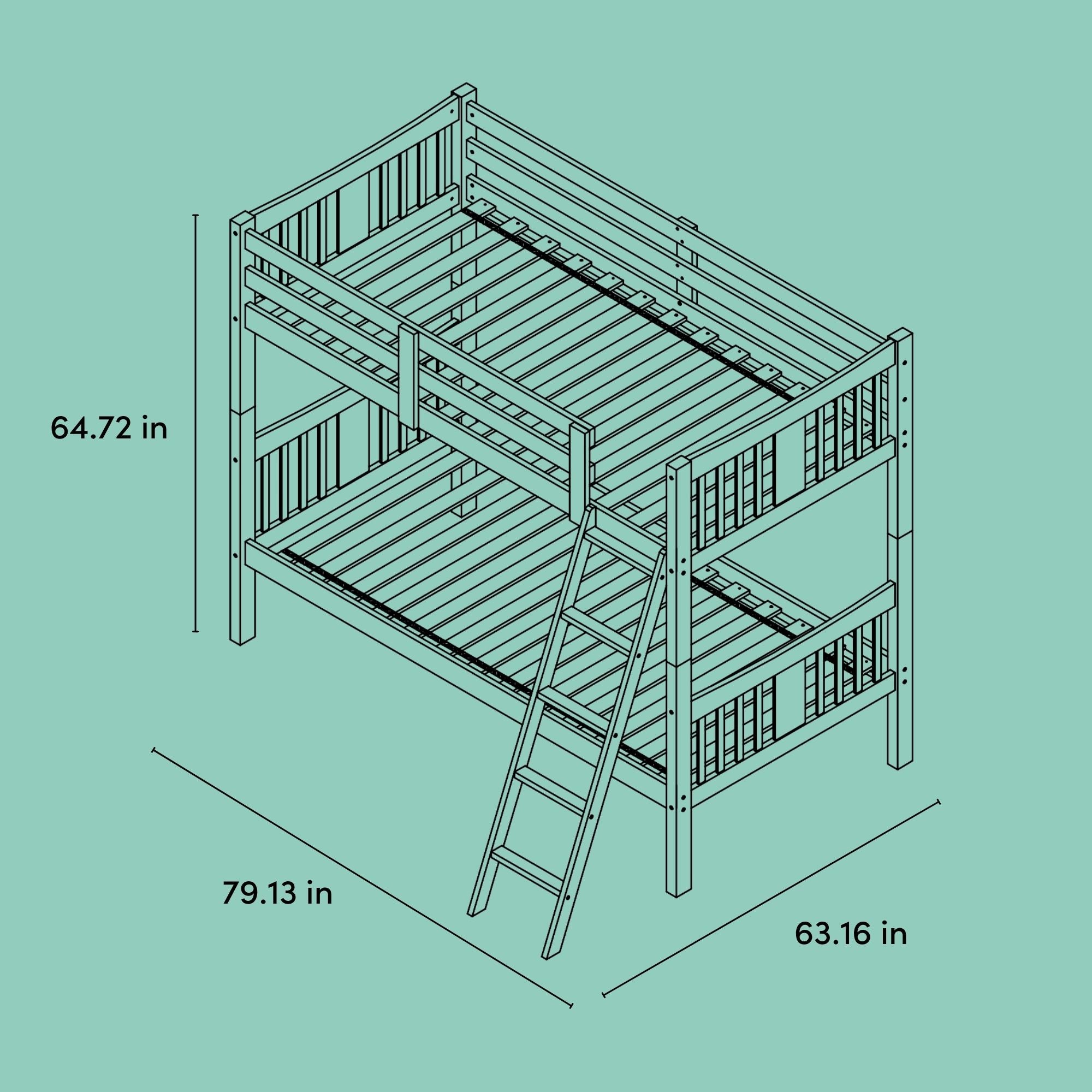Caribou twin bunk bed drawing with dimensions