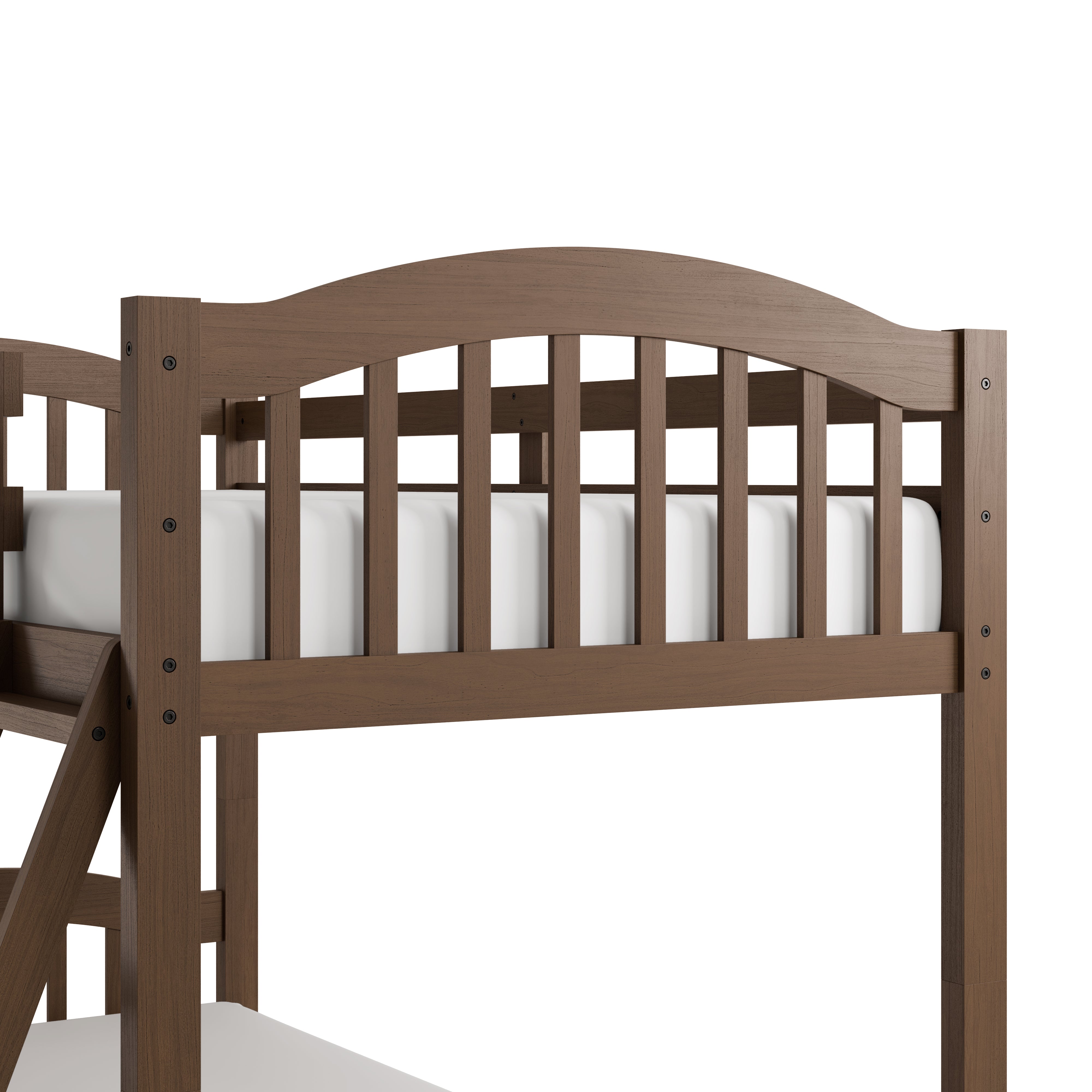 longhorn hazelnut twin over twin bunk bed closeup of top bunk footboard