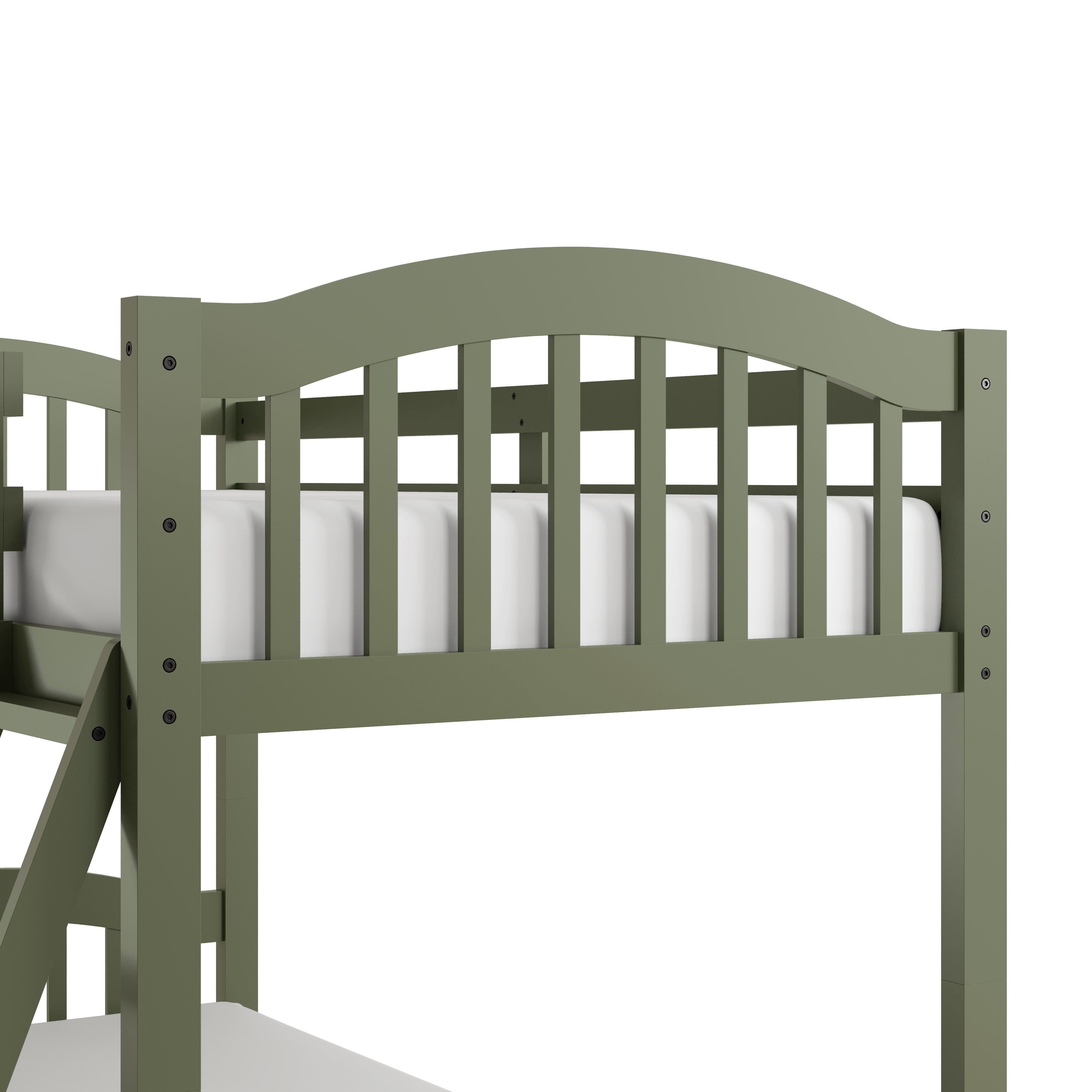 longhorn olive twin over twin bunk bed closeup of top bunk footboard