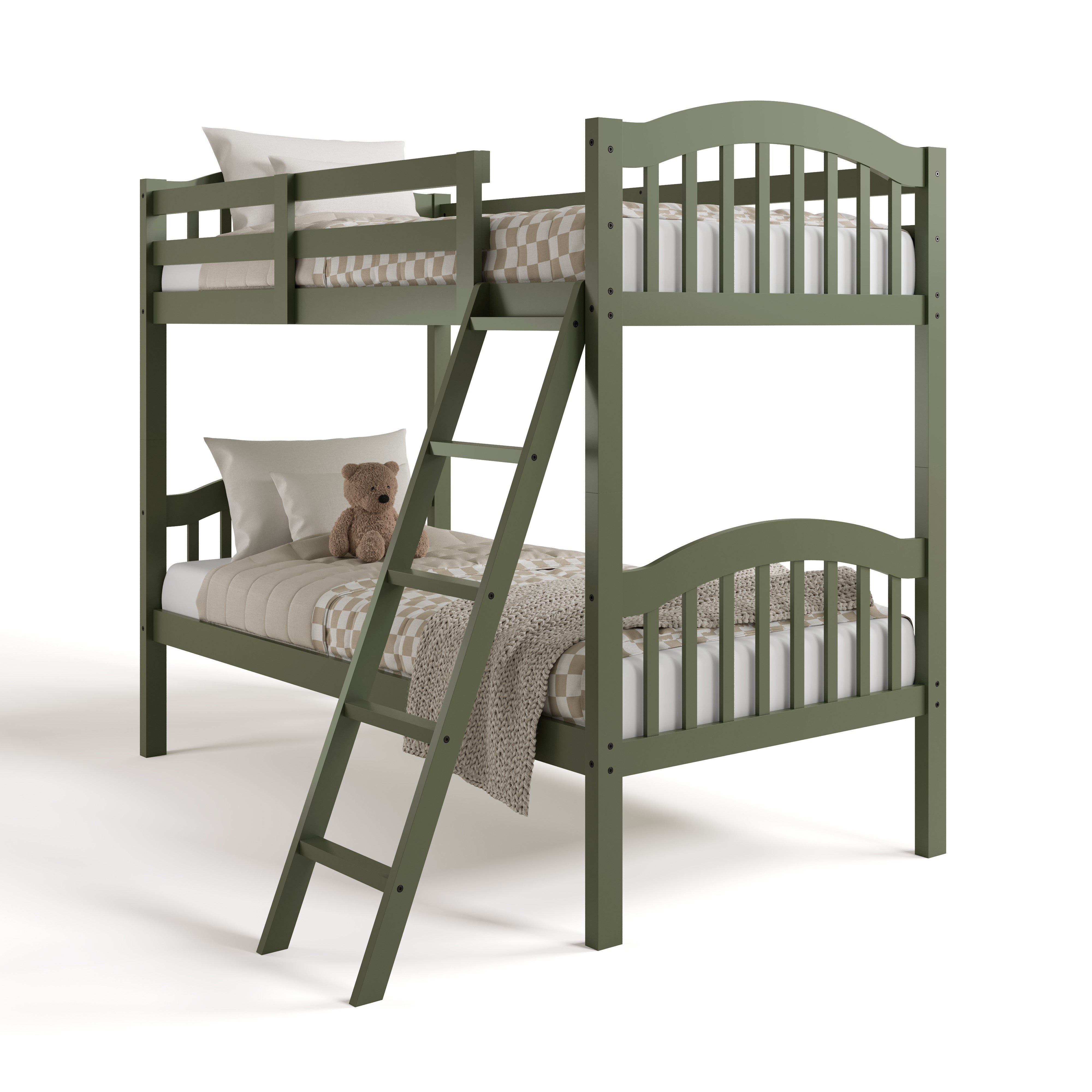 longhorn olive twin over twin bunk bed angle view