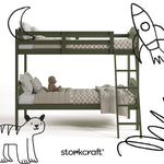 longhorn olive twin over twin bunk bed with black doodles overlaid on image