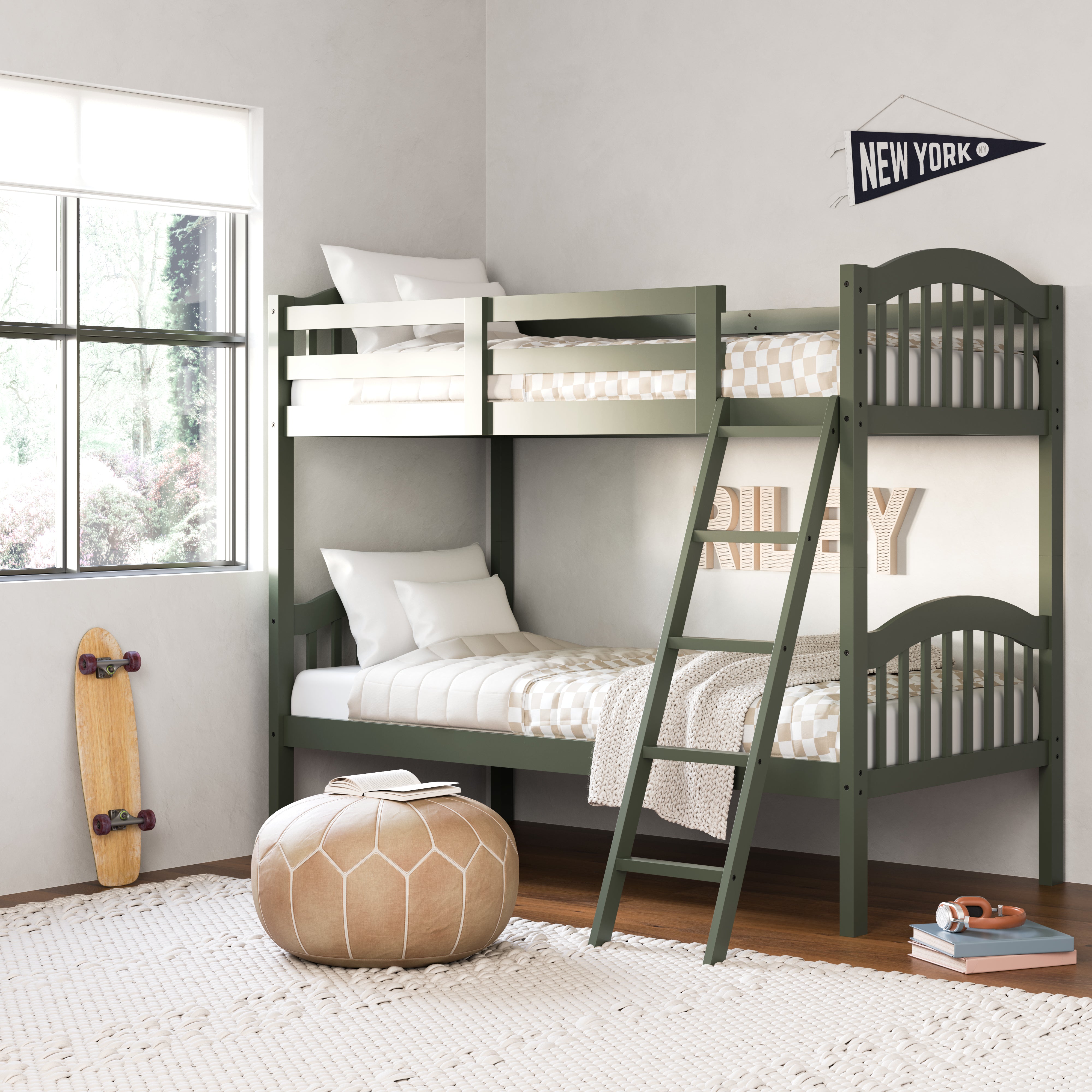 longhorn olive twin over twin bunk bed in kids room