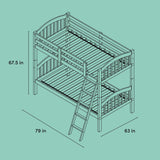 longhorn twin over twin bunk bed drawing with dimensions