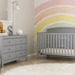 gray 6 drawer dresser in nursery