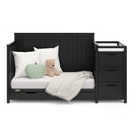 Hadley black crib and changer converted to daybed