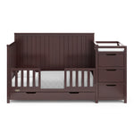 Hadley espresso crib and changer converted to toddler bed with two guardrails