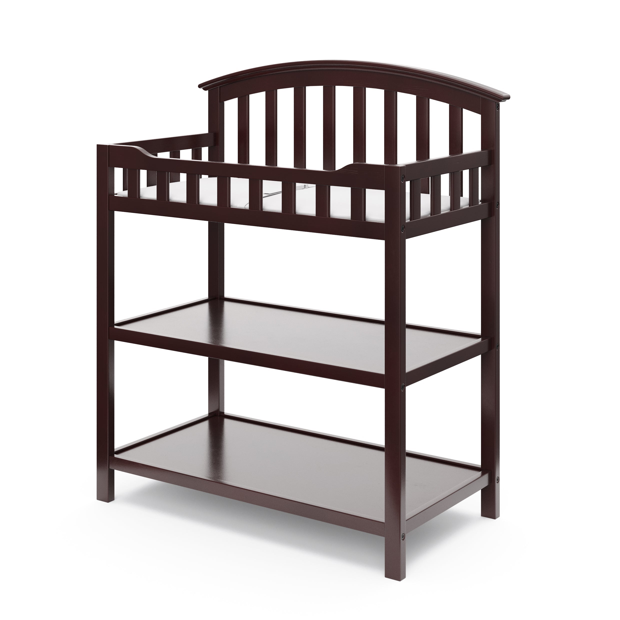espresso angled changing table with two open shelves