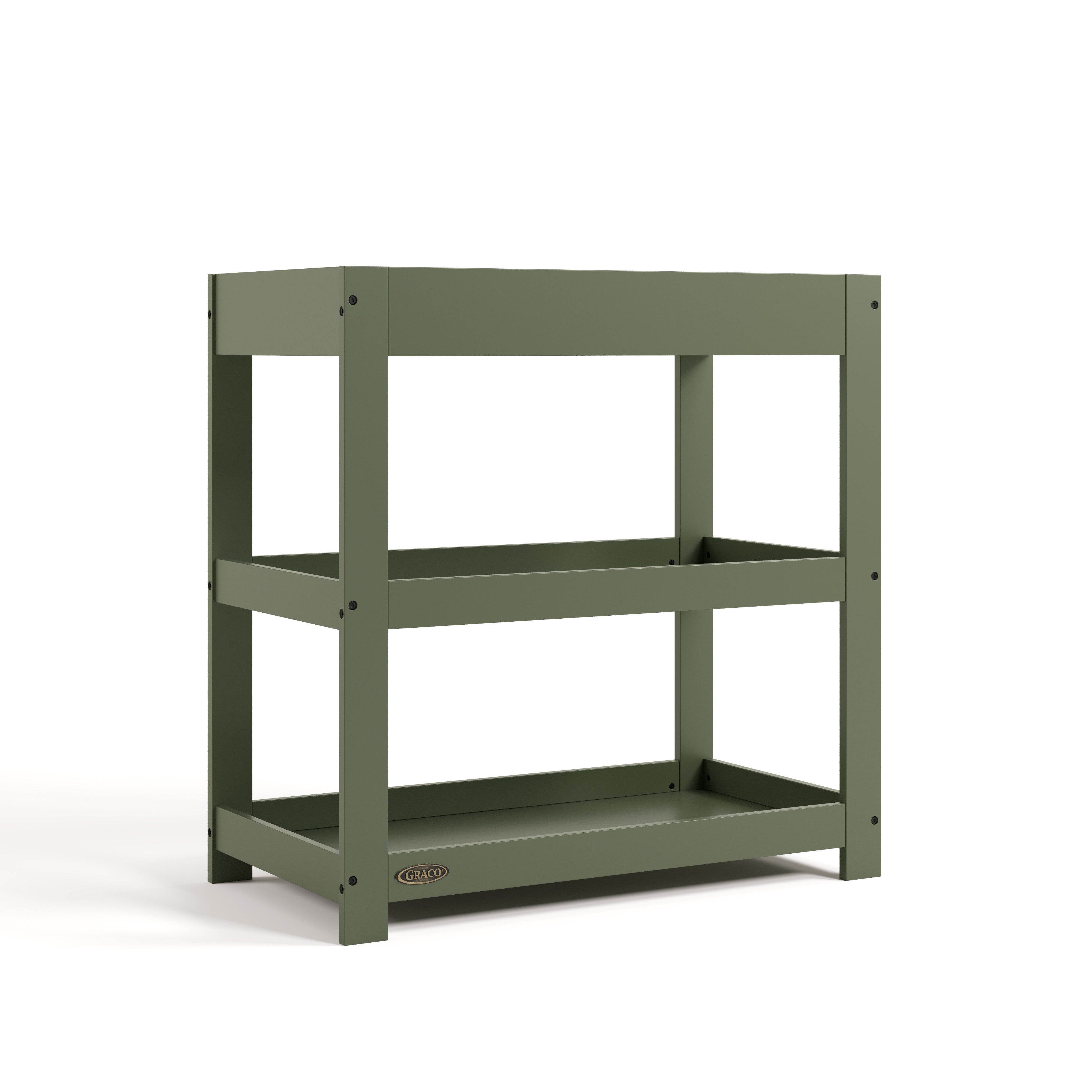 Graco olive customizable changing table with flat headboard angle view