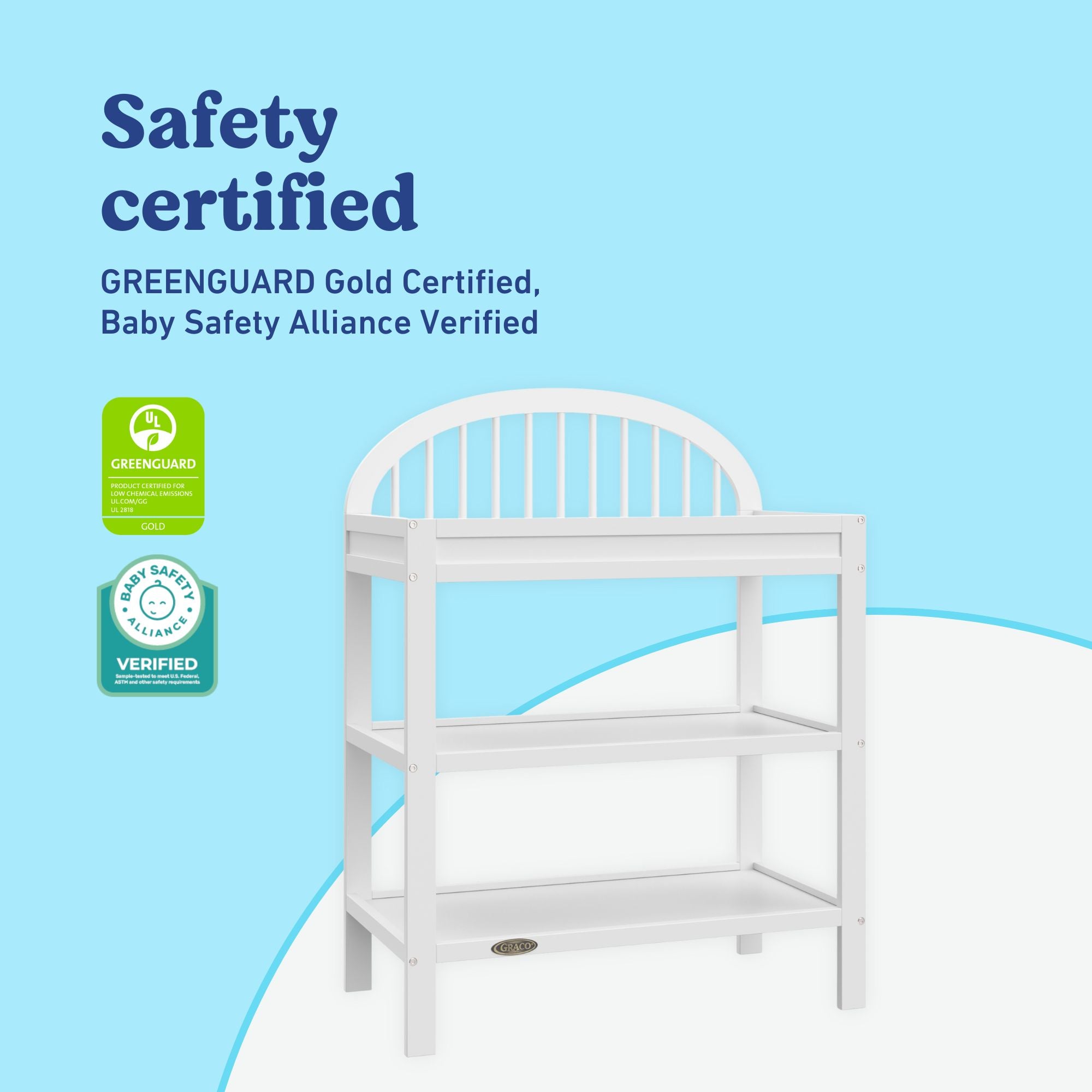 Olivia white changing table certifications callout