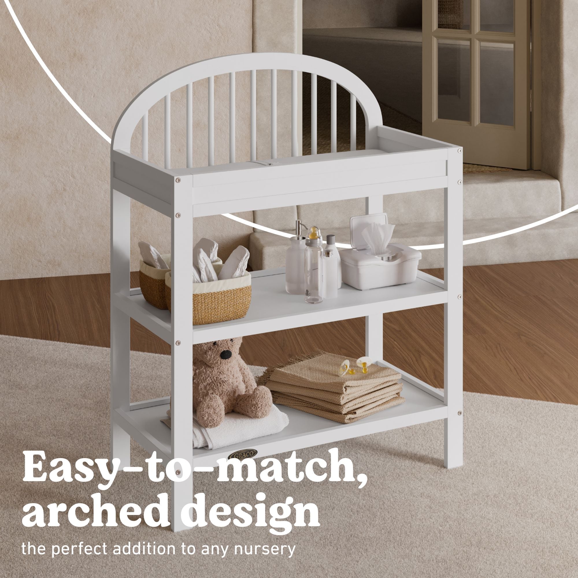 Olivia white changing table callout