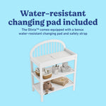 Olivia white changing table changing pad callout
