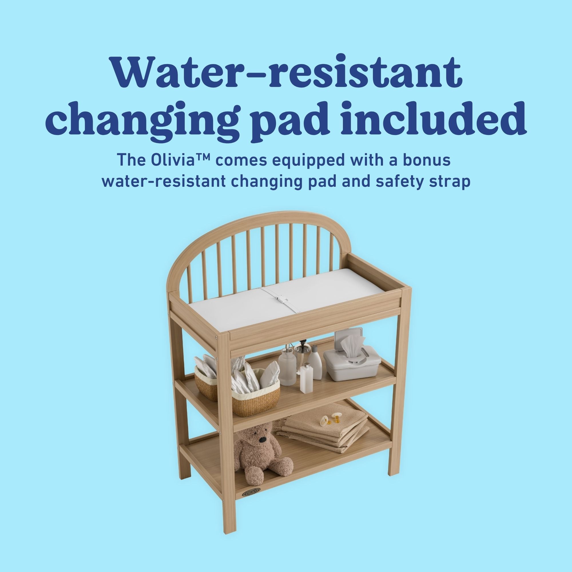 Olivia driftwood changing table changing pad callout