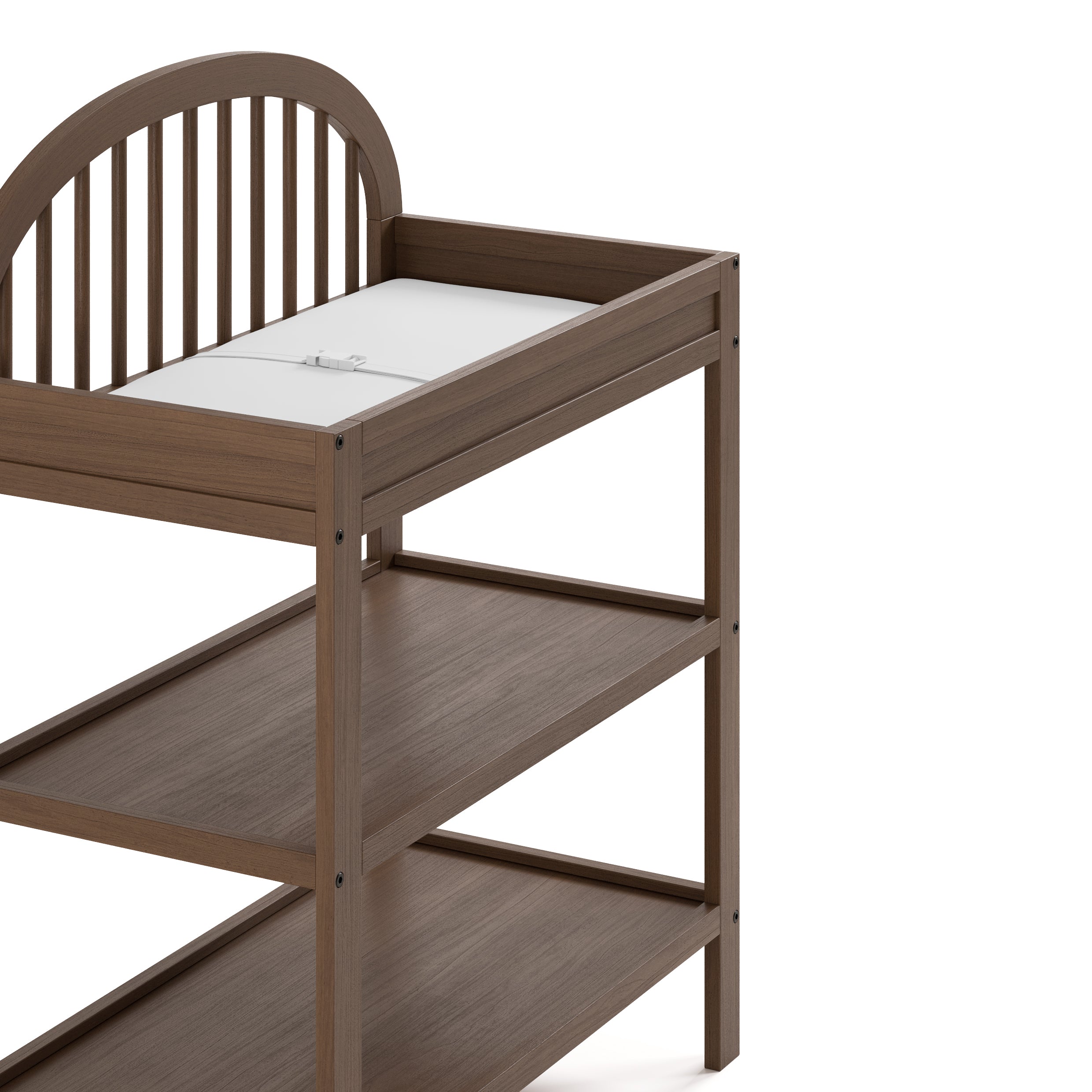 Olivia hazelnut changing table angled side view