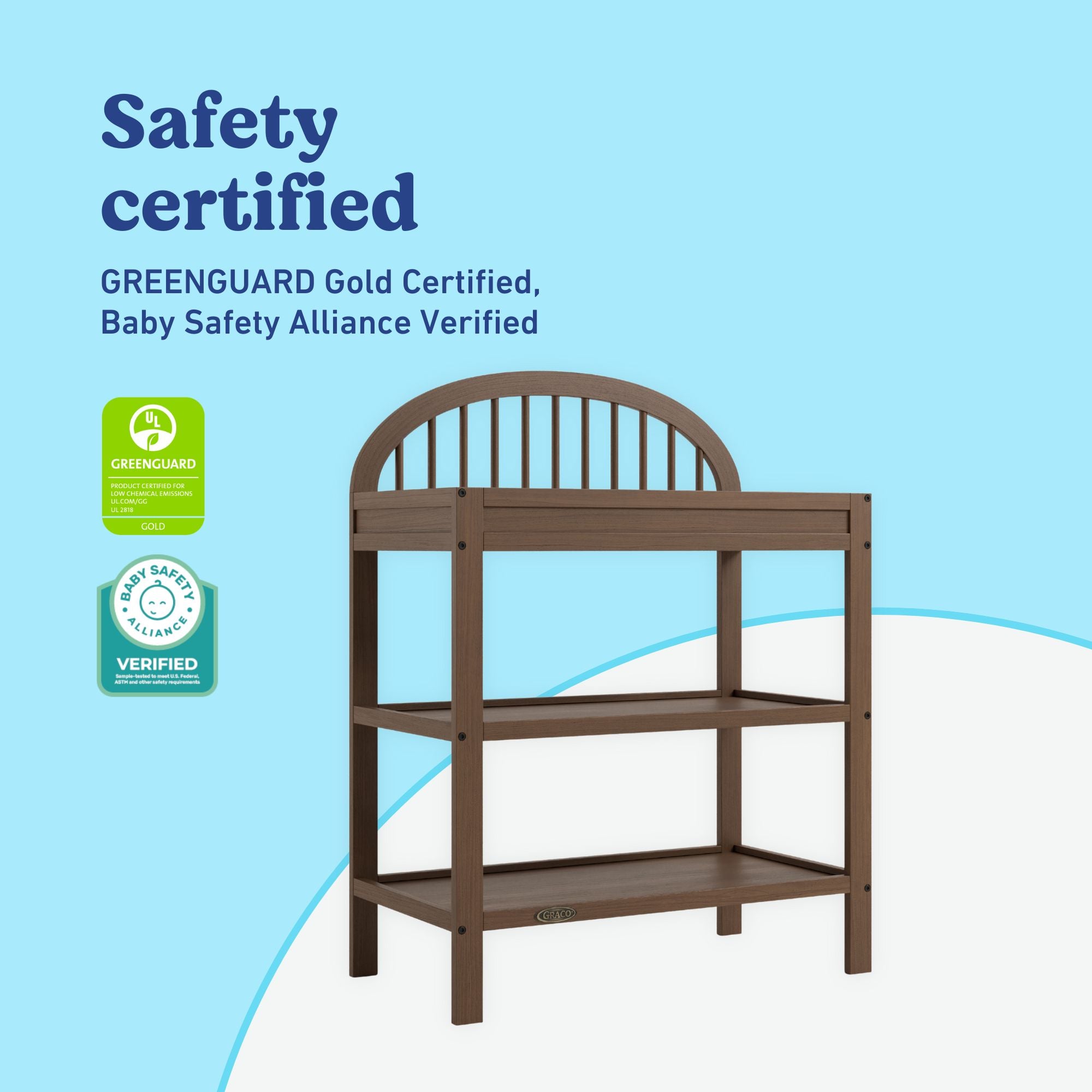 Olivia hazelnut changing table certifications callout