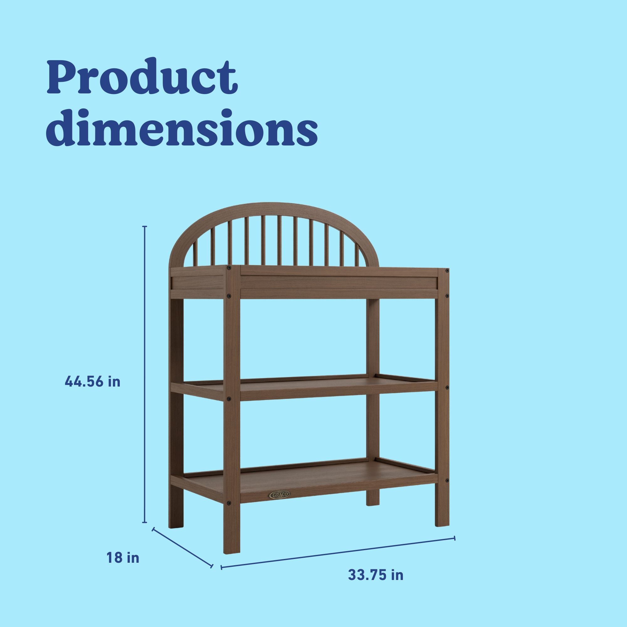 Olivia hazelnut changing table with dimensions