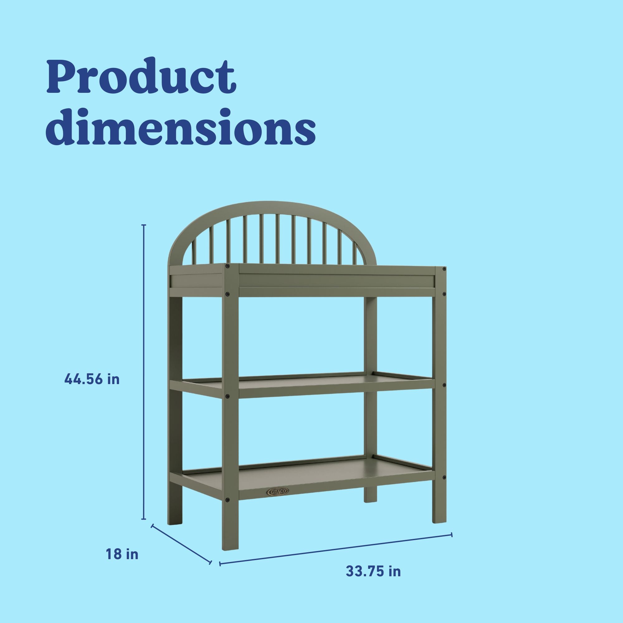 Olivia olive changing table with dimensions