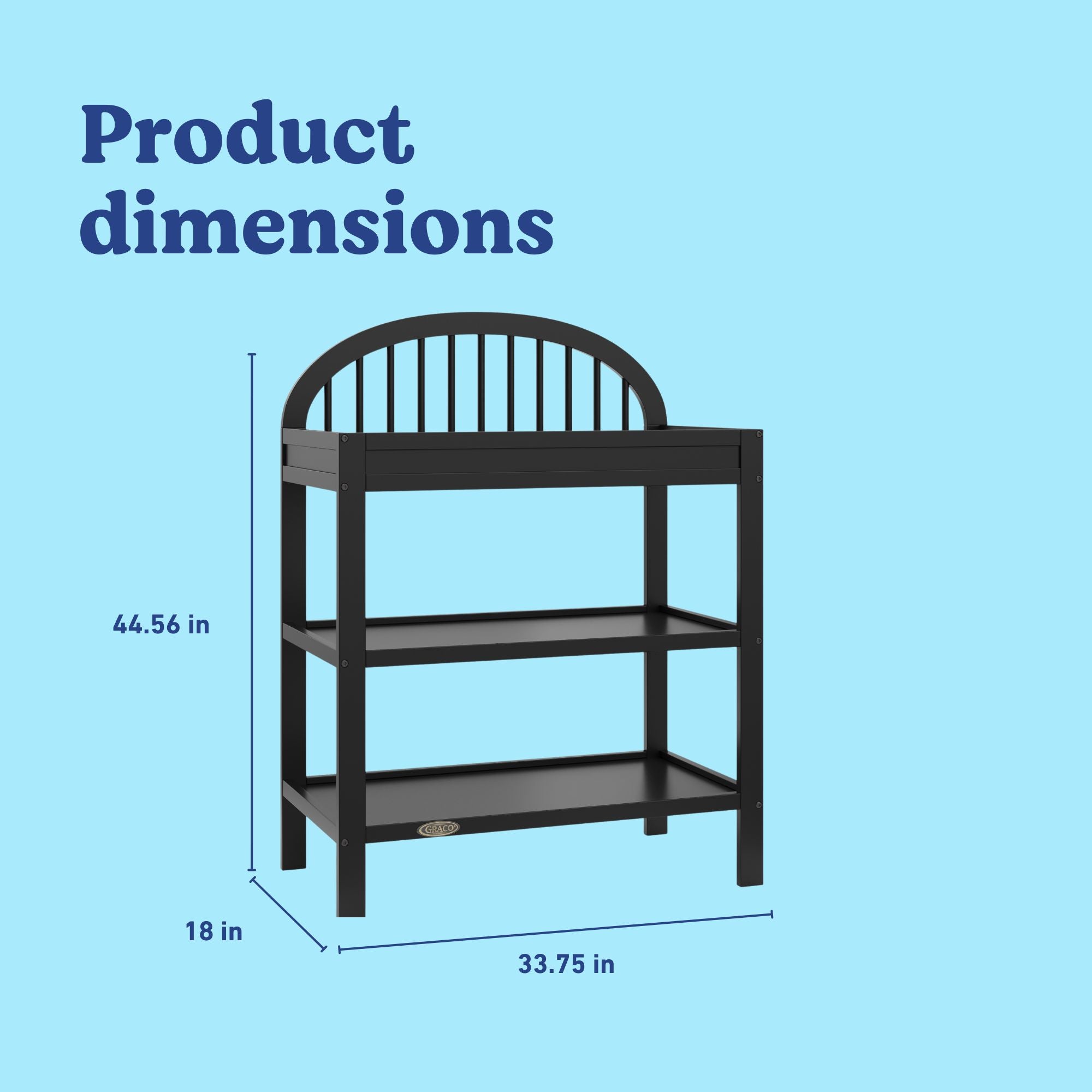 Olivia black changing table with dimensions