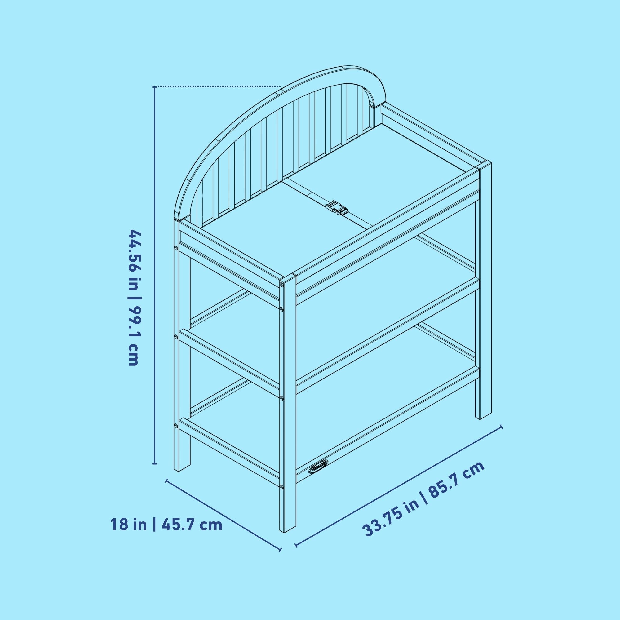 Olivia changing table line drawing with dimensions