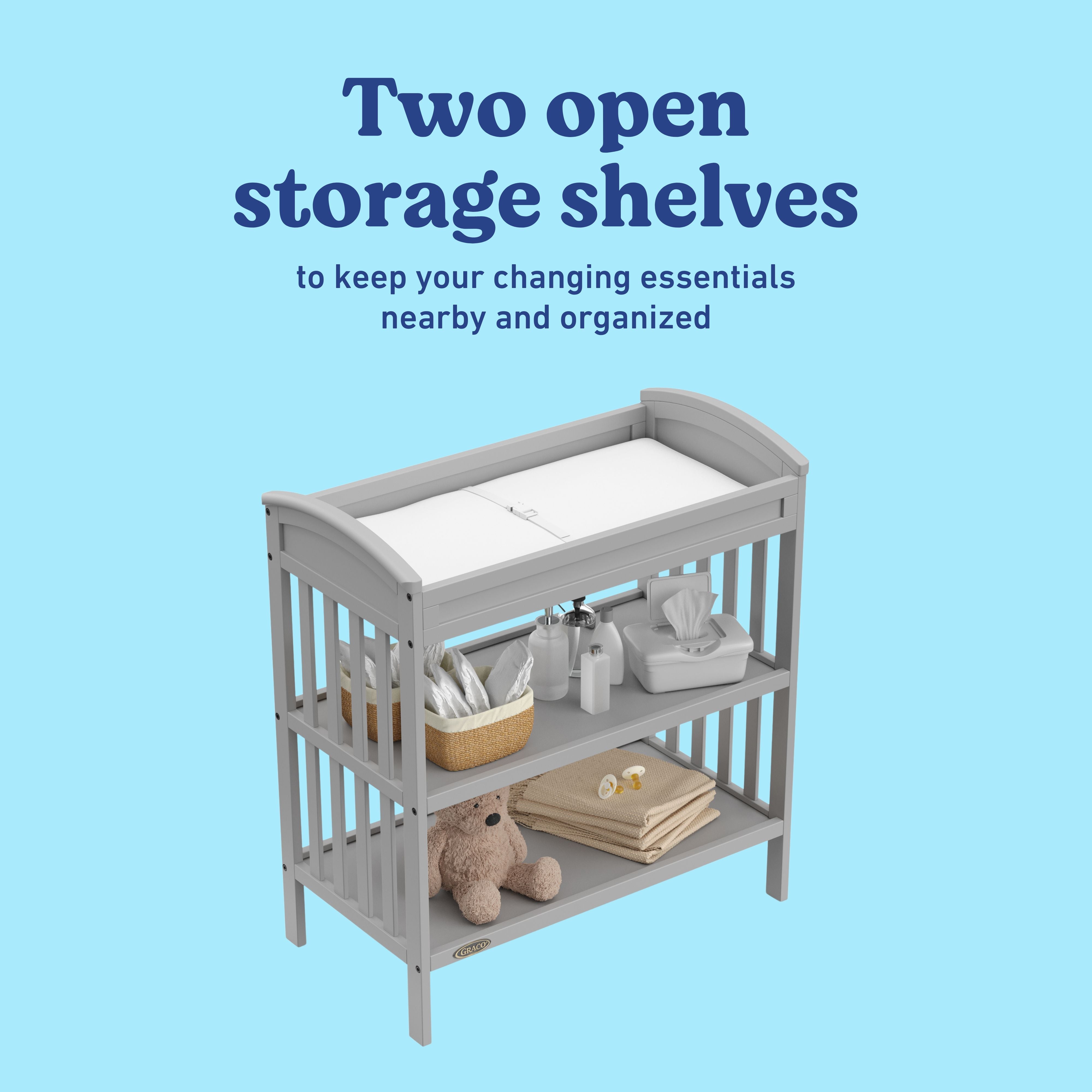 Benton pebble gray changing table storage callout