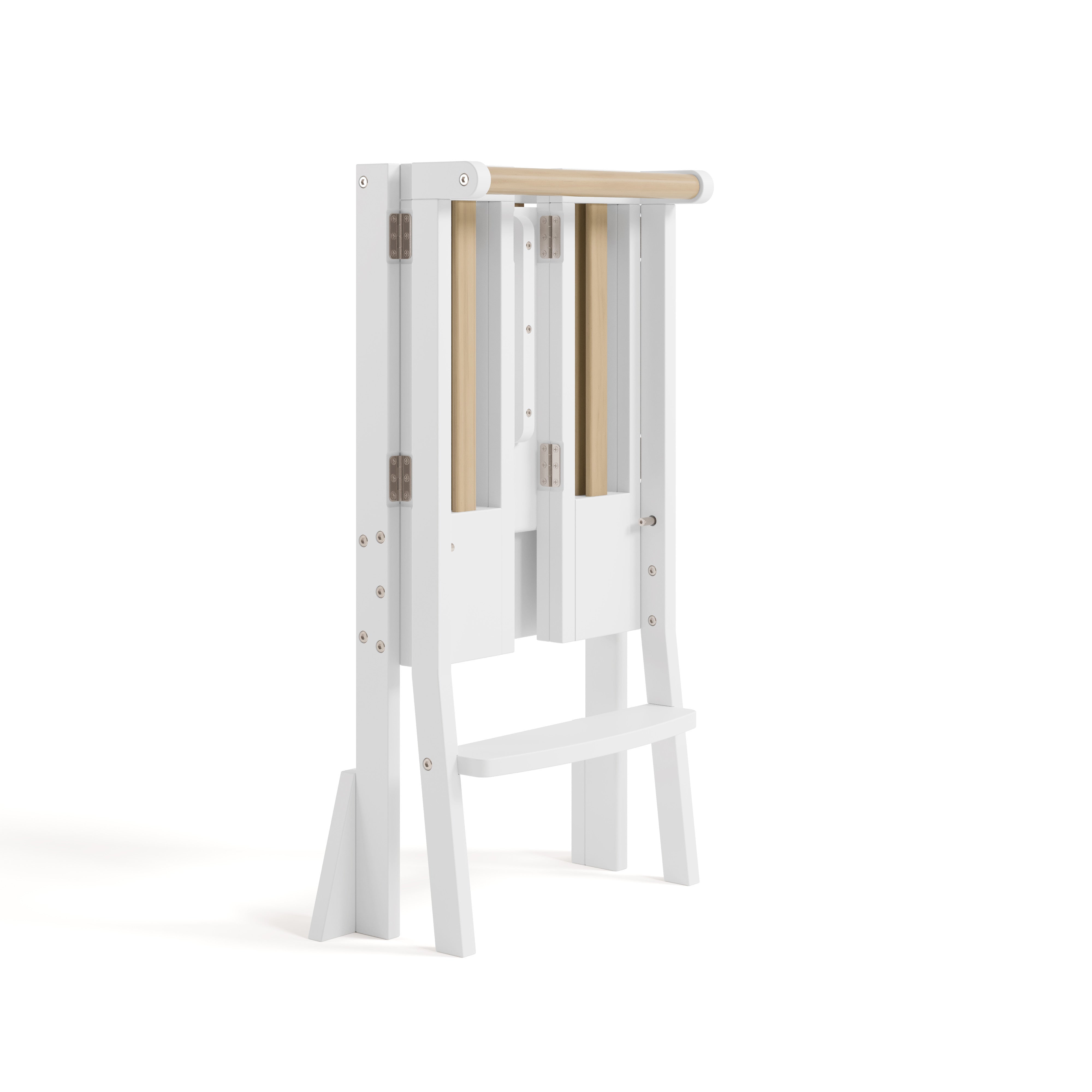 toddler white with driftwood step stool folded angle view