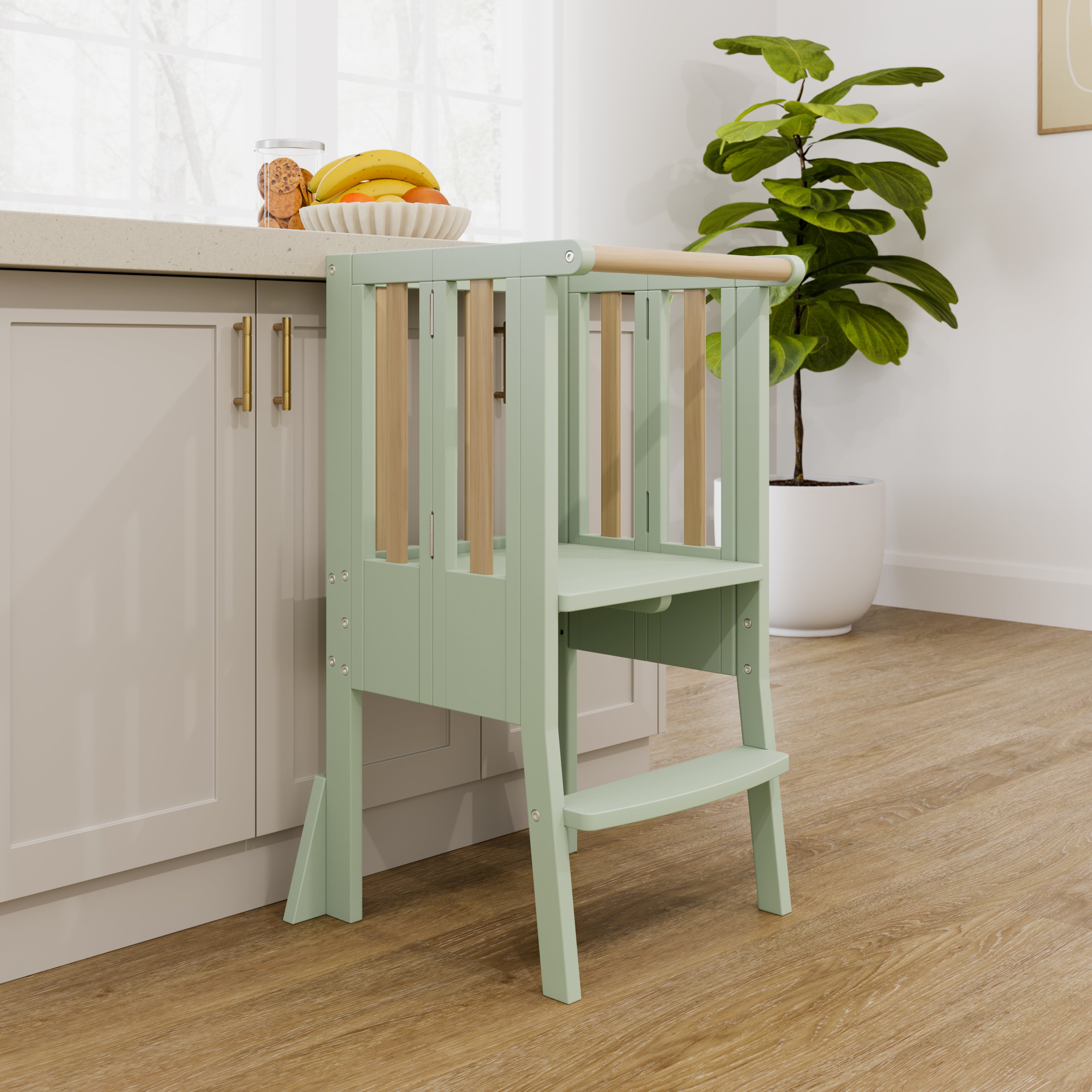 toddler sage with driftwood step stool kitchen shot