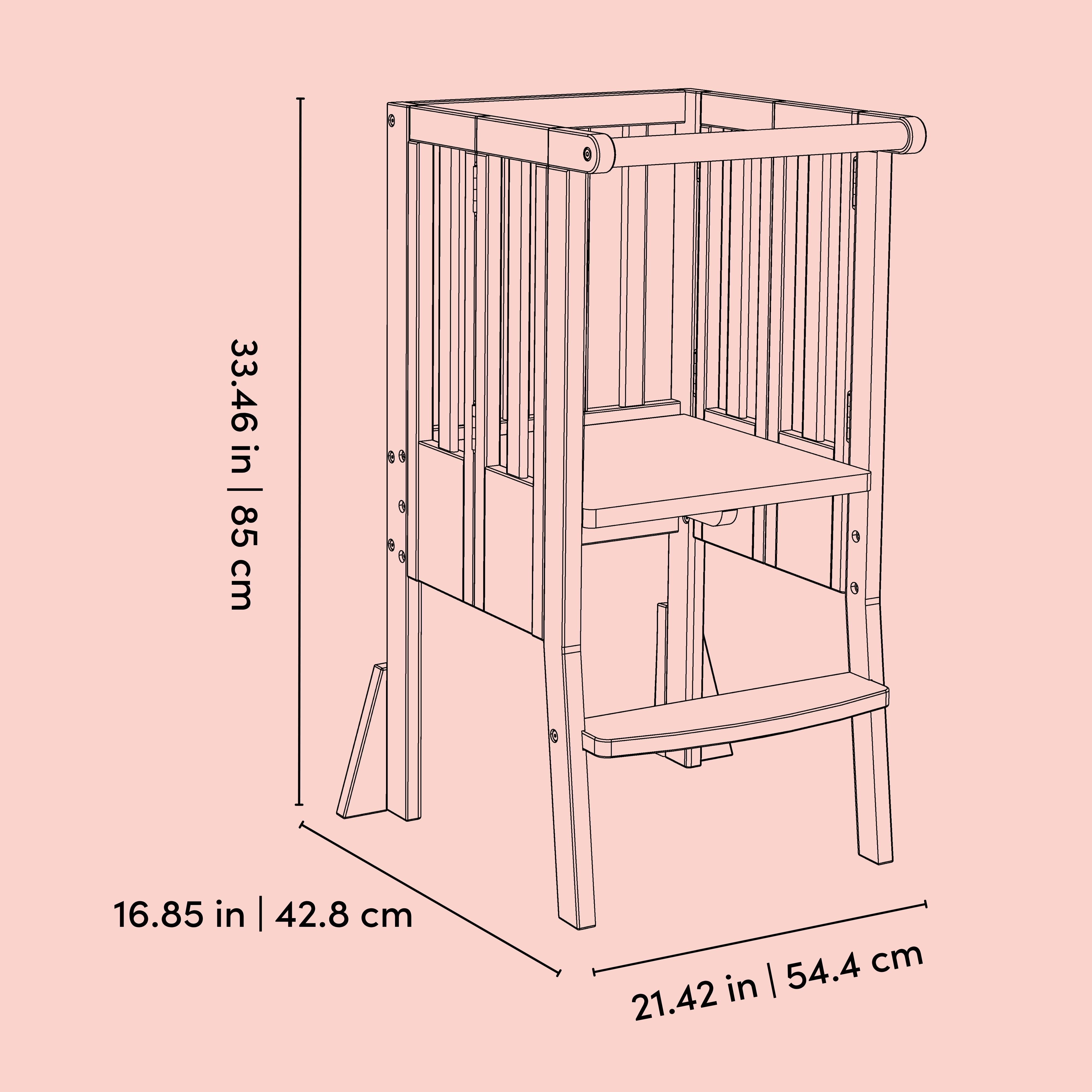 Storkcraft Toddler Montessori Foldable Step Stool line drawing with dimensions