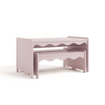 Casablanca blush table and bench set with benches tucked underneath table angle view