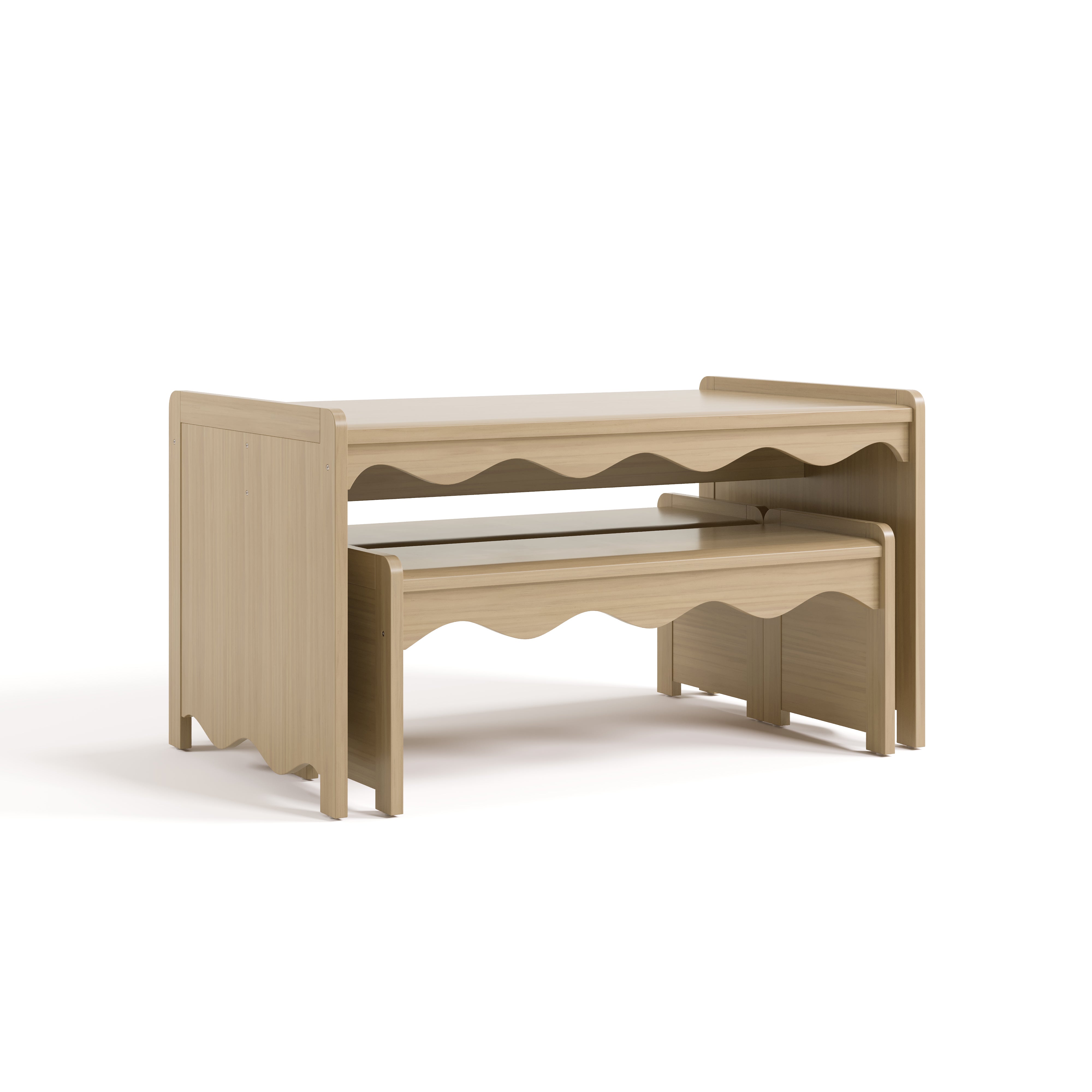 Casablanca driftwood table and bench set with benches tucked underneath table angle view