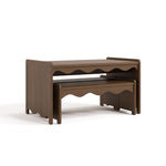 Casablanca hazelnut table and bench set with benches tucked underneath table angle view