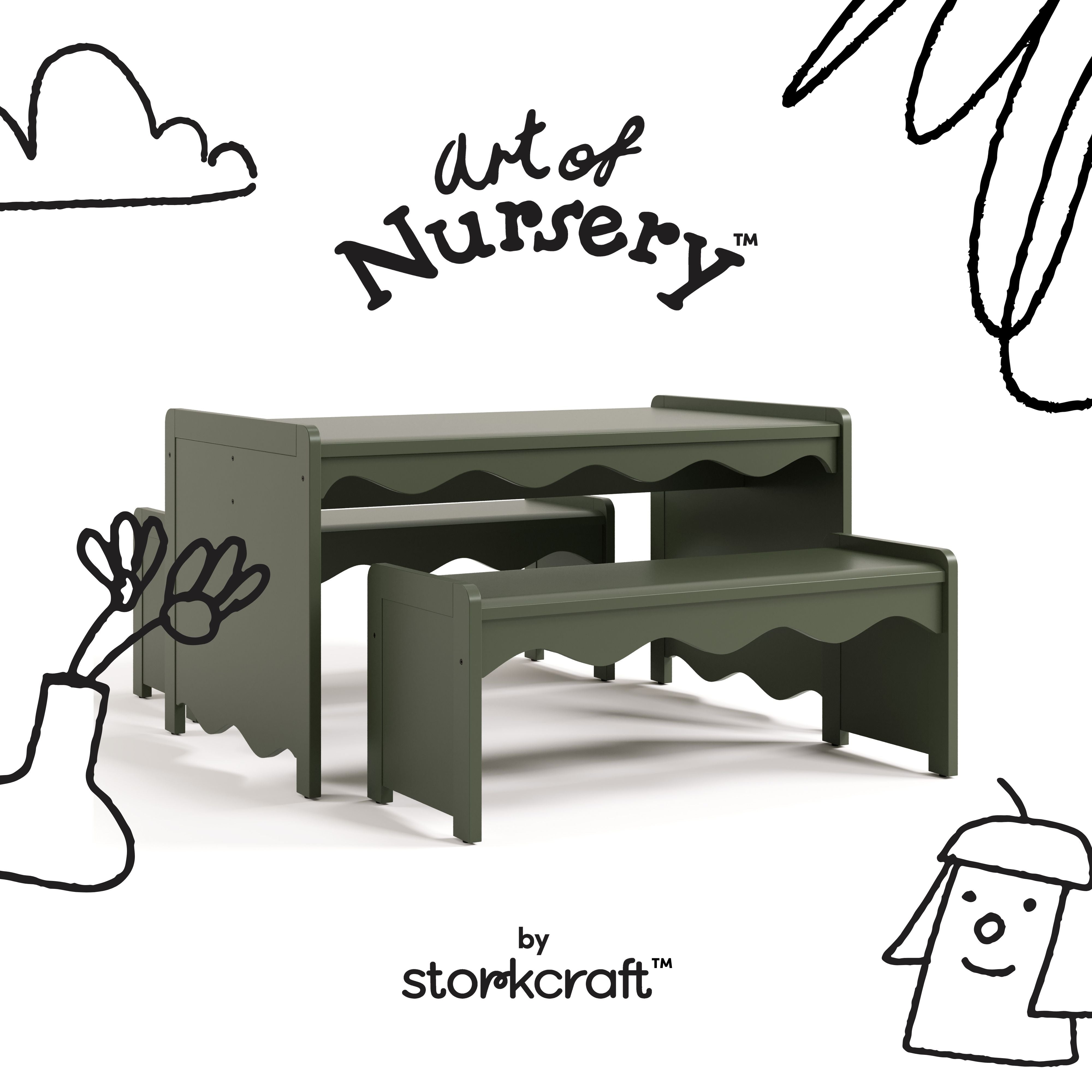 Storkcraft Casablanca Kids Activity Table and Bench Set in Olive