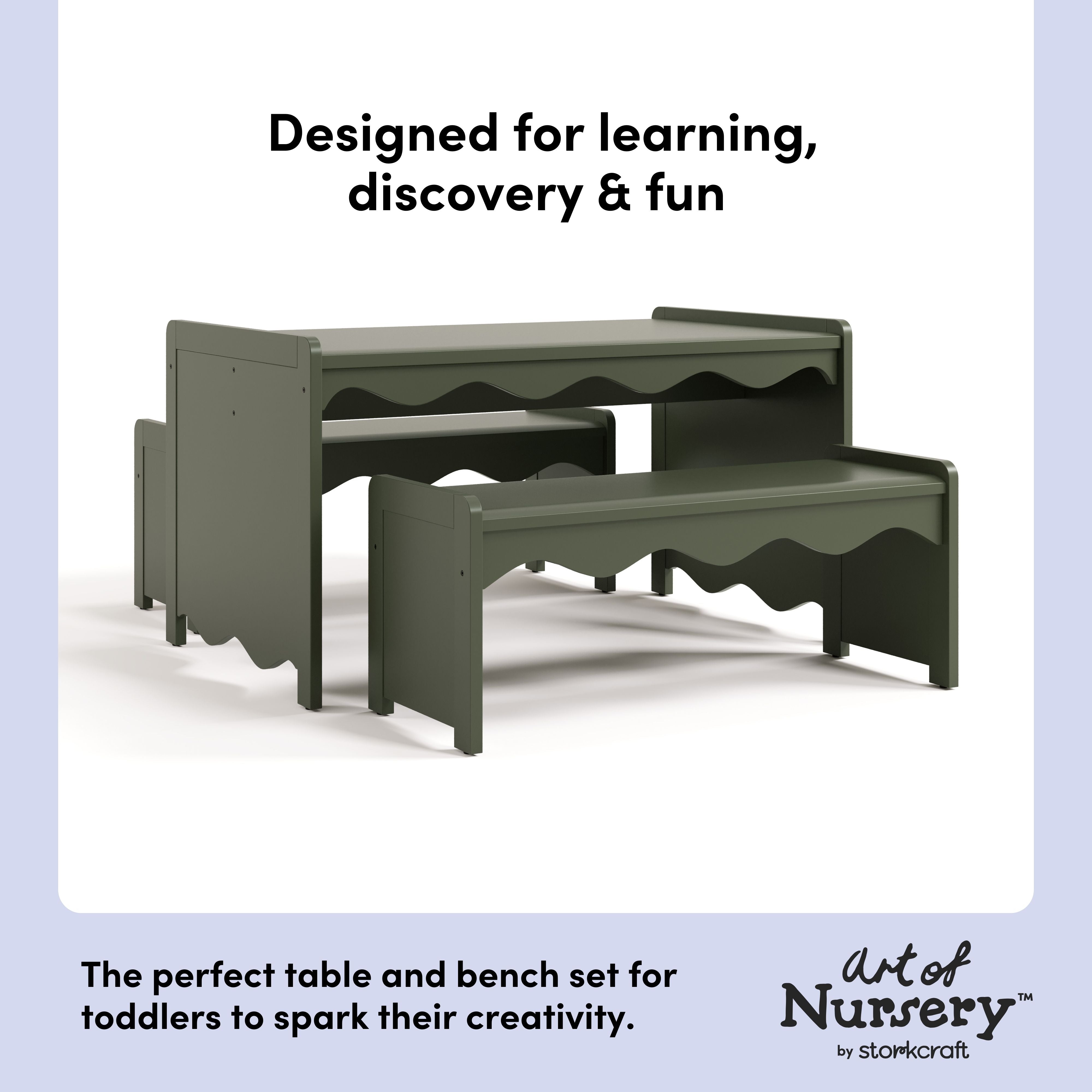 Storkcraft Casablanca Kids Activity Table and Bench Set in Olive