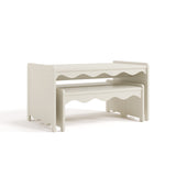 Casablanca frosted oat table and bench set with benches tucked underneath table angle view