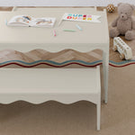 Casablanca frosted oat table and bench set in a kids room