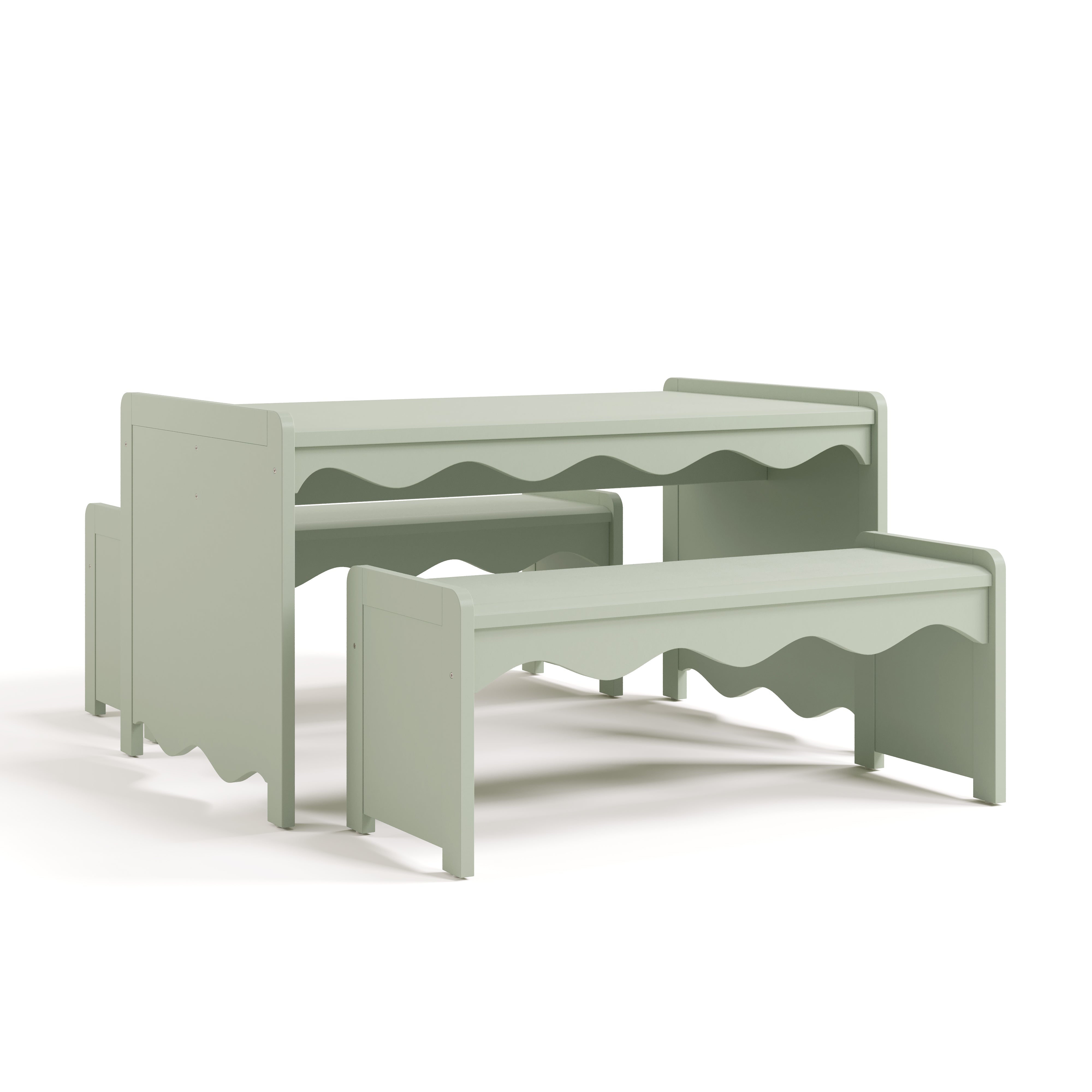 Casablanca sage table and bench set angle view