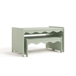 Casablanca sage table and bench set with benches tucked underneath table angle view