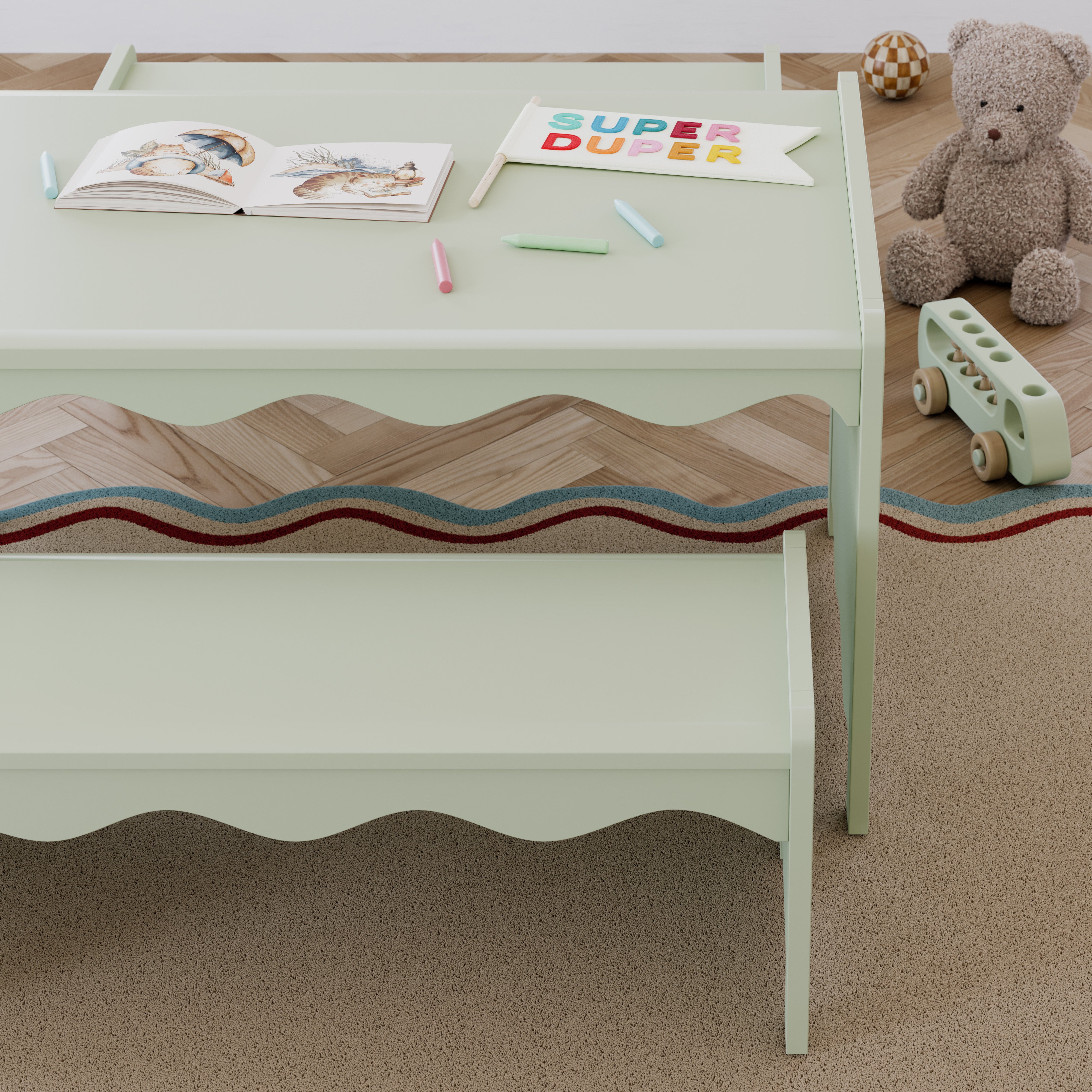 Casablanca sage table and bench set in a kids room