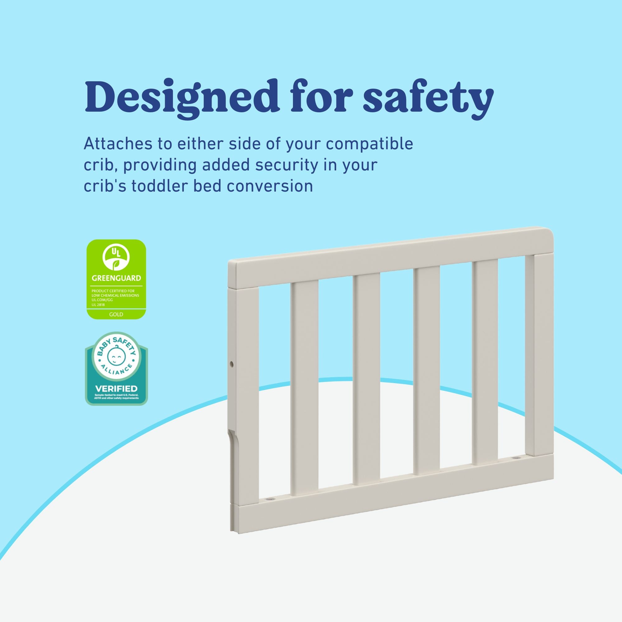 Graco toddler guardrail slats frosted oat certifications callout