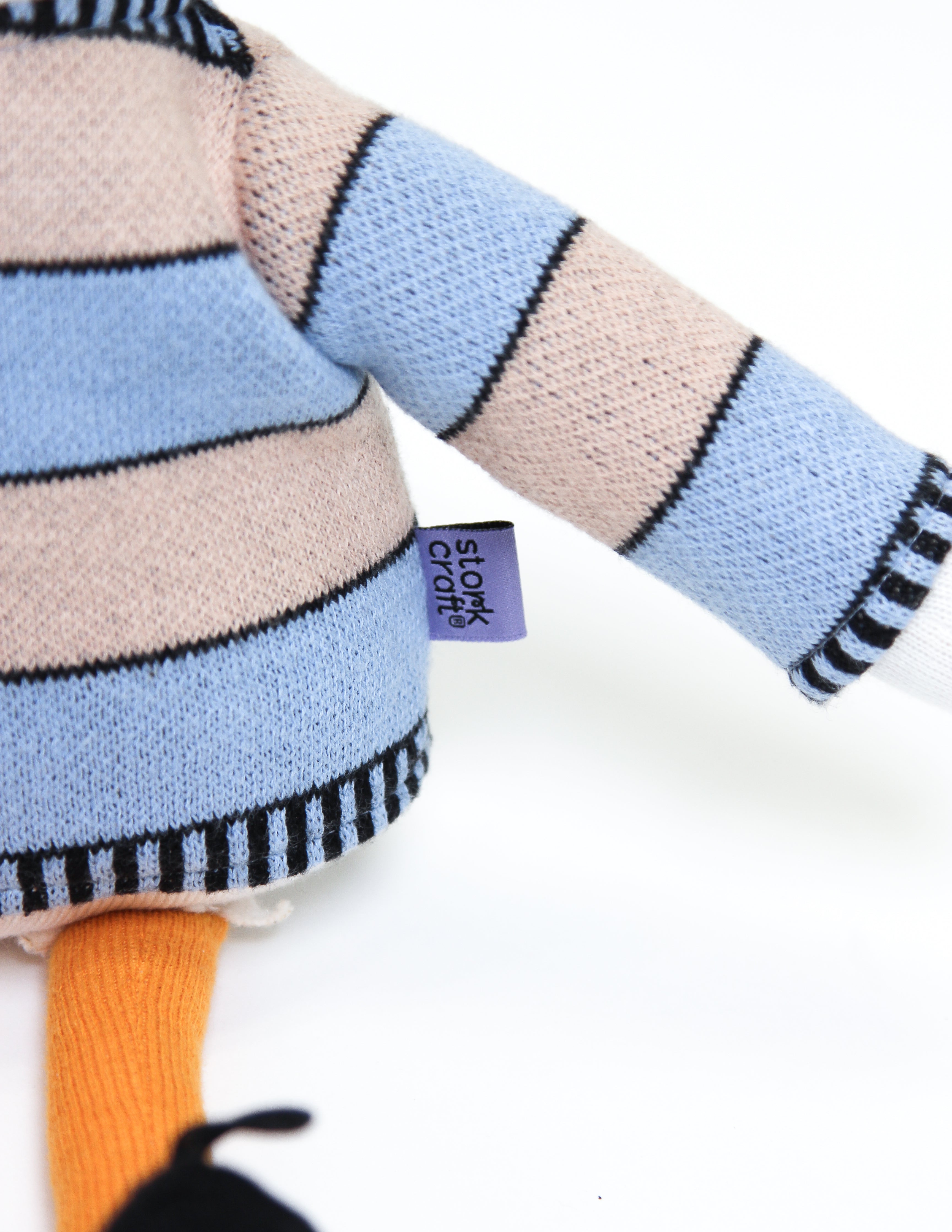 AJ the Stork Plush Toy Label Close Up Image