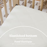 Premium crib and toddler mattress protector elasticized bottom callout