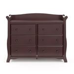 Front view of espresso 6 drawer dresser