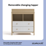 alpine driftwood with white 2 drawer changing chest removable topper callout