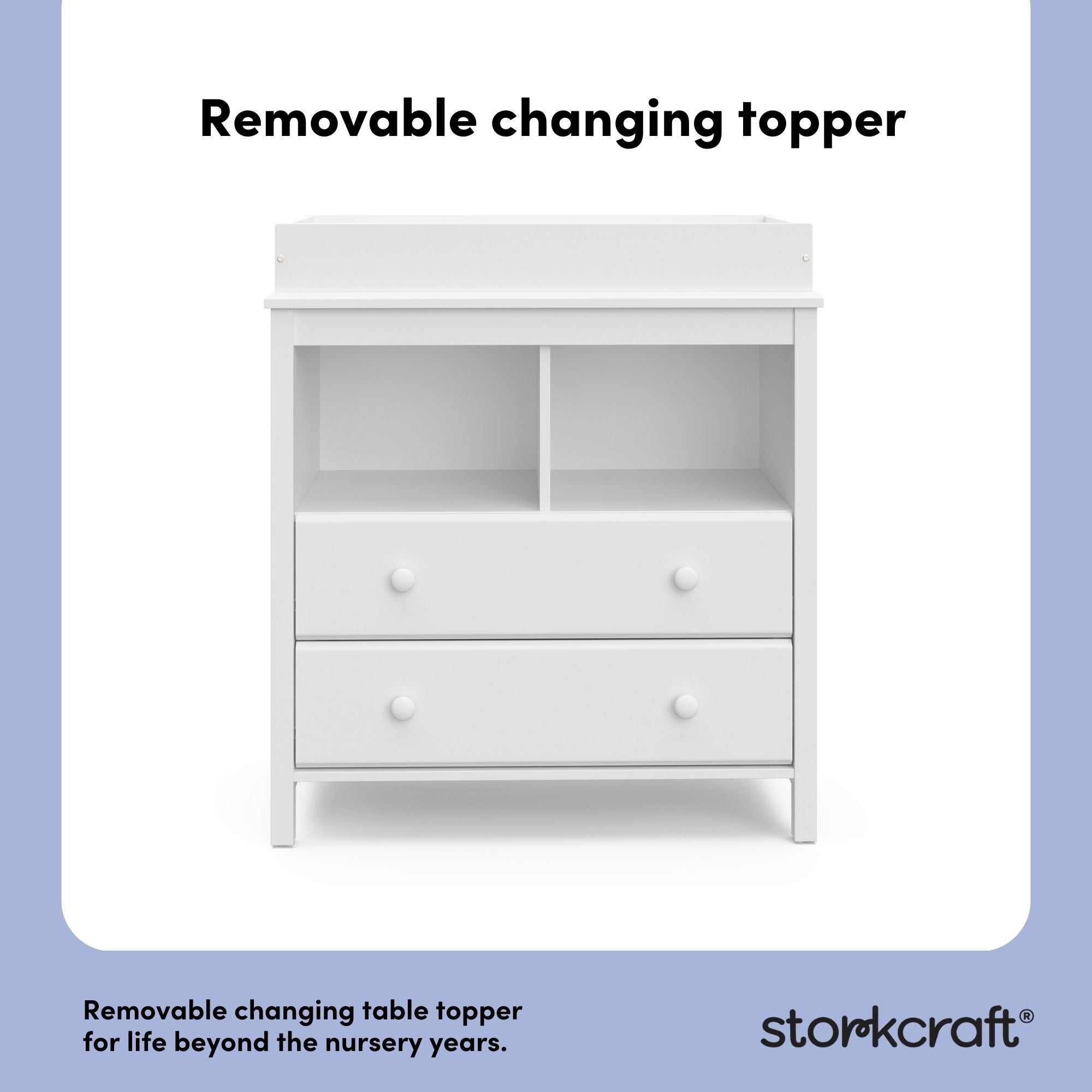 alpine white 2 drawer changing chest removable topper callout
