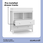 alpine white 2 drawer changing chest pre-installed drawer tracks callout
