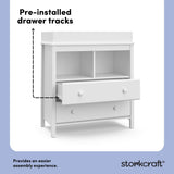 alpine white 2 drawer changing chest pre-installed drawer tracks callout