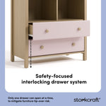 alpine driftwood with blush 2 drawer changing chest interlocking drawer callout