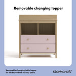alpine blush with driftwood 2 drawer changing chest removable topper callout