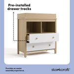 alpine driftwood with white 2 drawer changing chest pre-installed drawer tracks callout