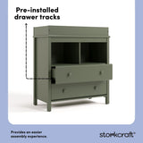 alpine olive 2 drawer changing chest pre-installed drawer tracks callout